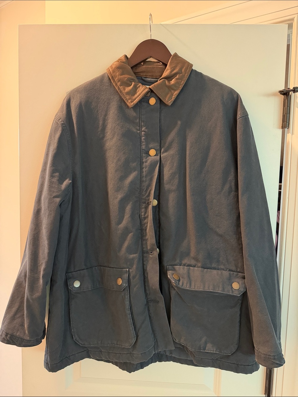 Zara Gray Military-Style Field Jacket with Brown Collar